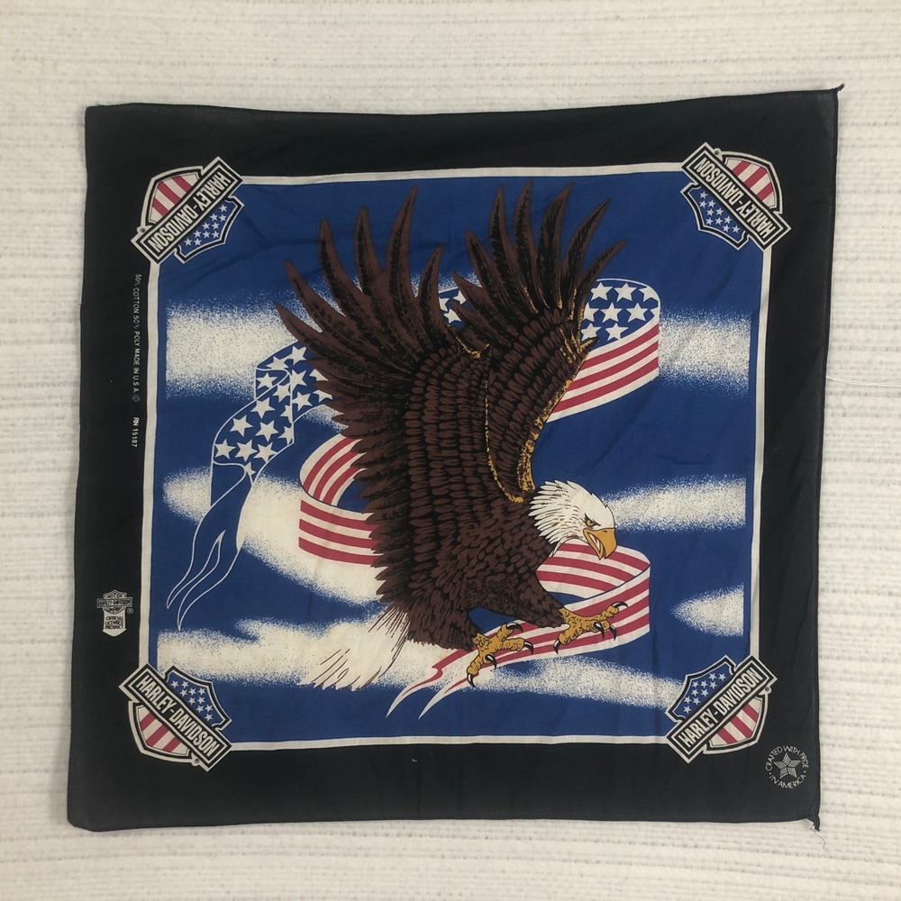 Vintage Harley Davidson Bandana Eagle American Flag Biker Scarf Made in USA